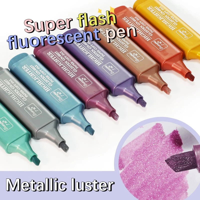 Juego de resaltadores de brillo metálico de 8 colores