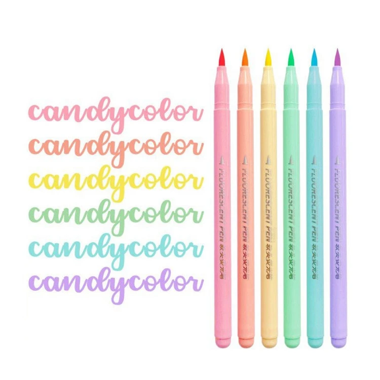 Juego de bolígrafos fluorescentes de pincel suave de 6 colores Resaltador de colores artísticos
